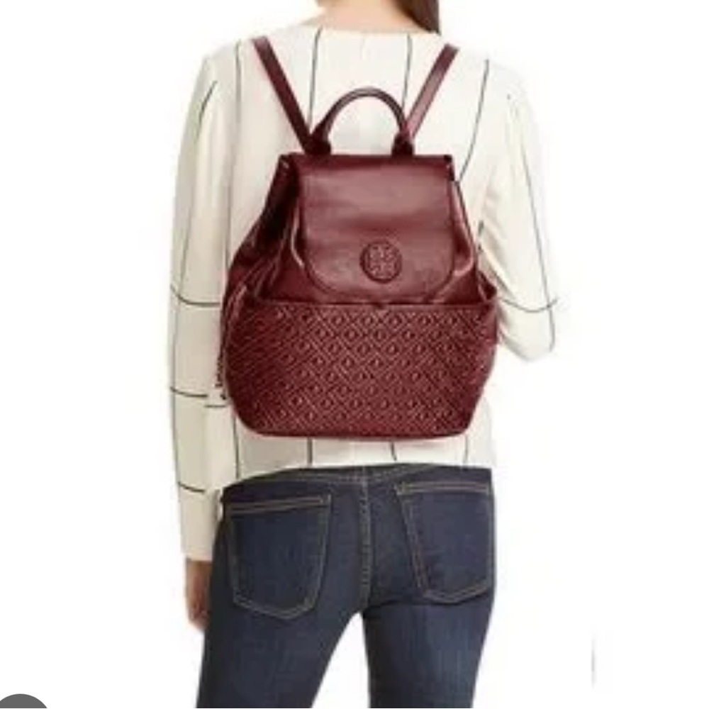 Brand Tory Burch Marion Quilted DRAWSTRING Leather Backpack wine red - Picture 2 of 14